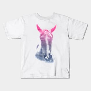 Horse Superimposed Watercolor Kids T-Shirt